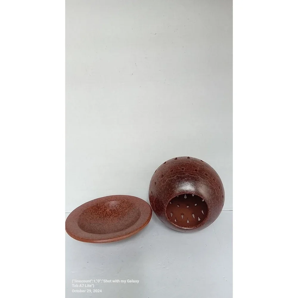 Rustic Brown‎ Sphere Candle Holder with Stand - Decorative Orb Tea Light